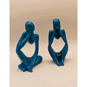 The Thinker Shiny Blue Glittered Figurines Handcrafted with Epoxy Resin NEW